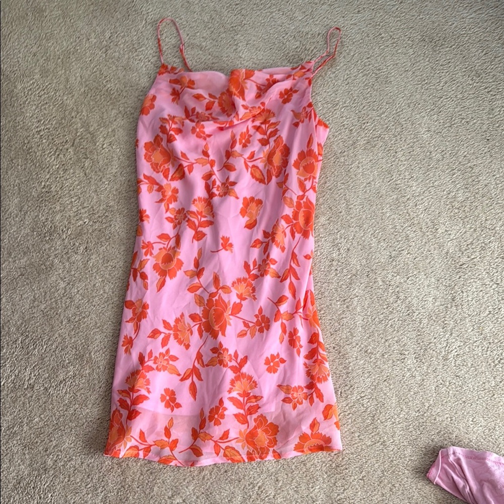 Altar'd State Pink and Orange Floral Mini Dress